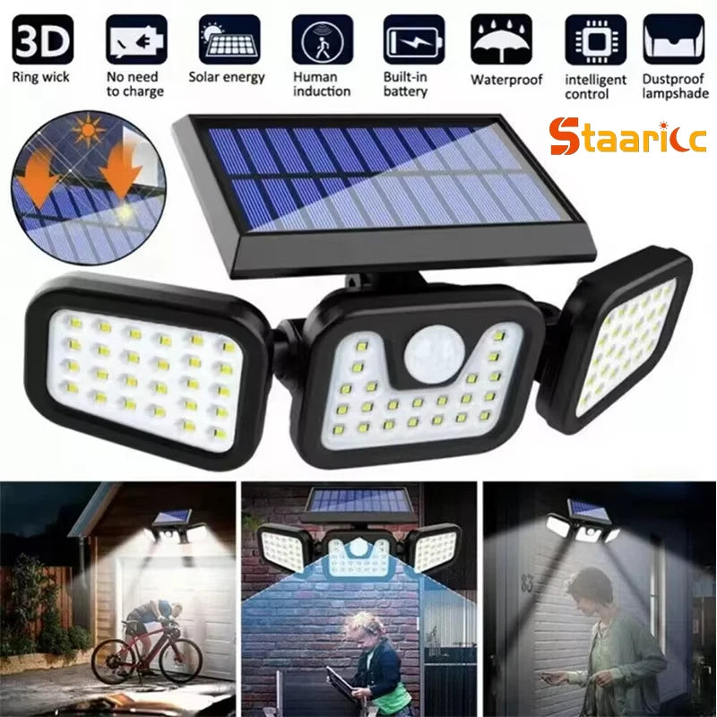 Solar Motion Sensor Light 3-Head 270° Wide Angle IP65 74 LED