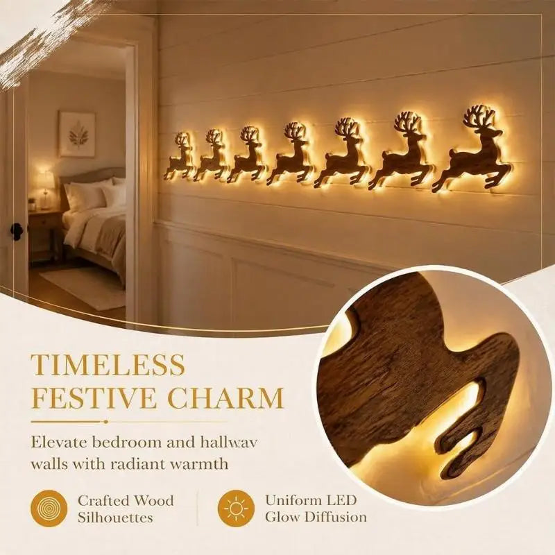 Lighted Santa Sleigh Reindeer Christmas Wall Décor Remote Set