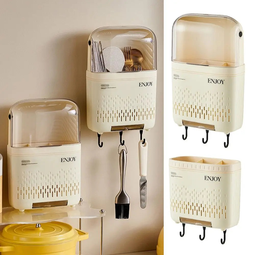 Wall-Mounted Cutlery Holder – Dustproof Utensil Drainage Shelf
