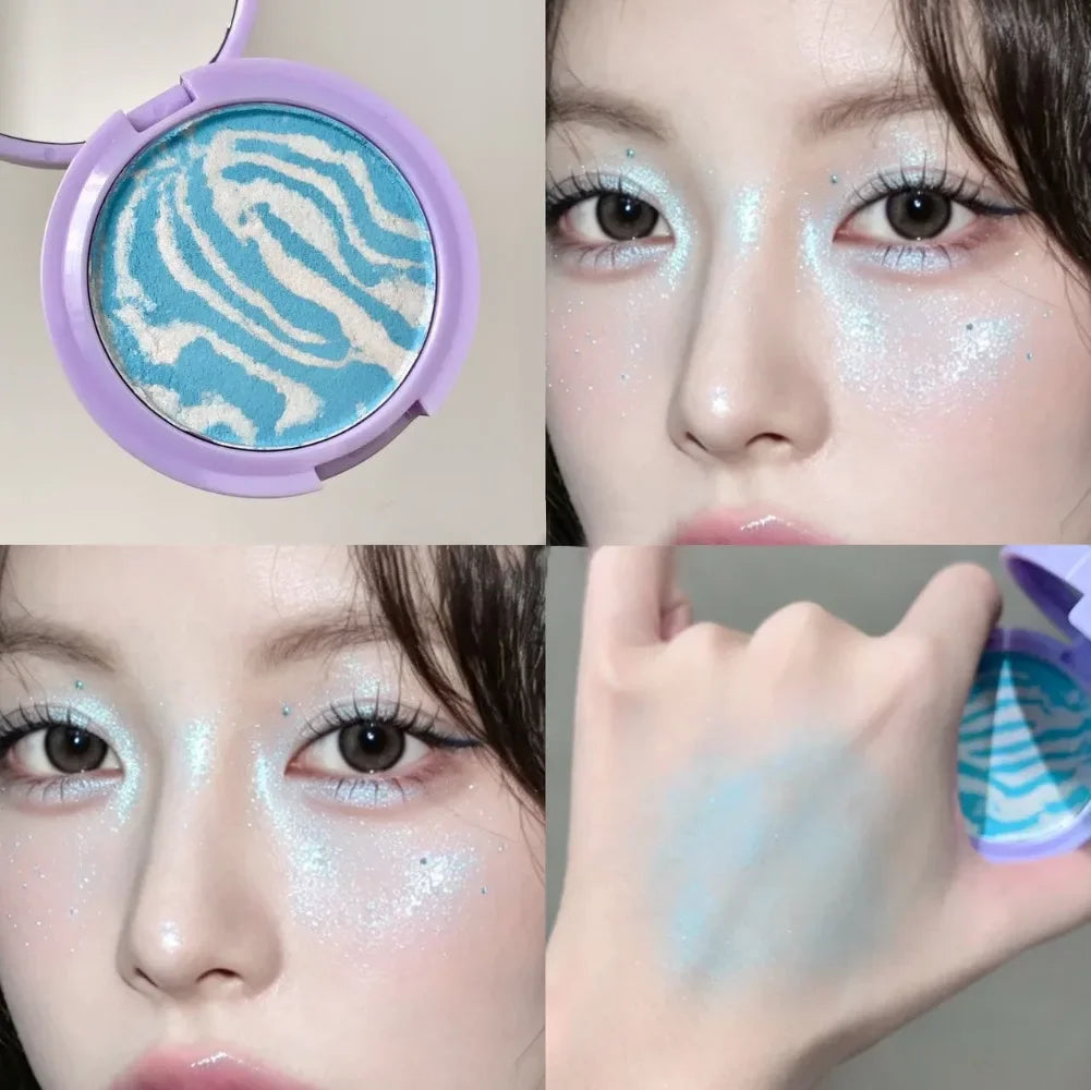 Pearlescent Shimmer Highlighter Powder – Marbled Swirl Eyeshadow