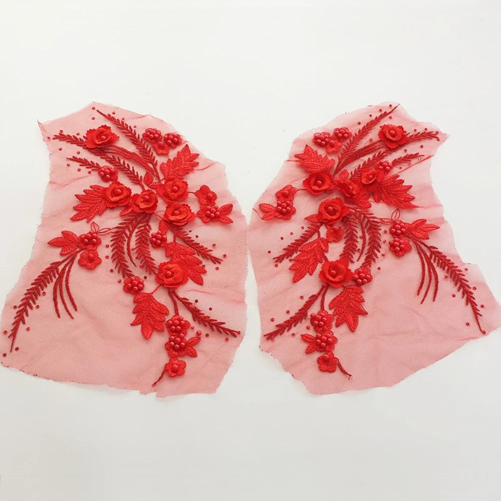 3D Flower Tassel Lace Appliqué Patch – Bridal Sew-On 2pc
