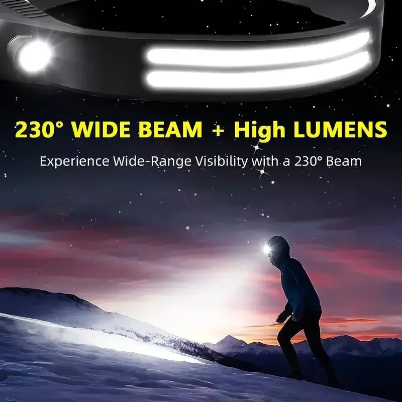 USB Rechargeable COB LED Sensor Headlamp – Camping & Fishing