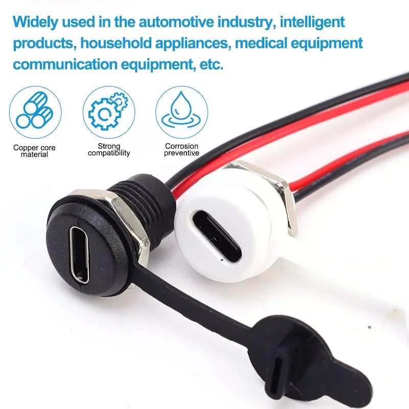 Waterproof USB-C Female Connector – Nut Lock 3A Fast Charge