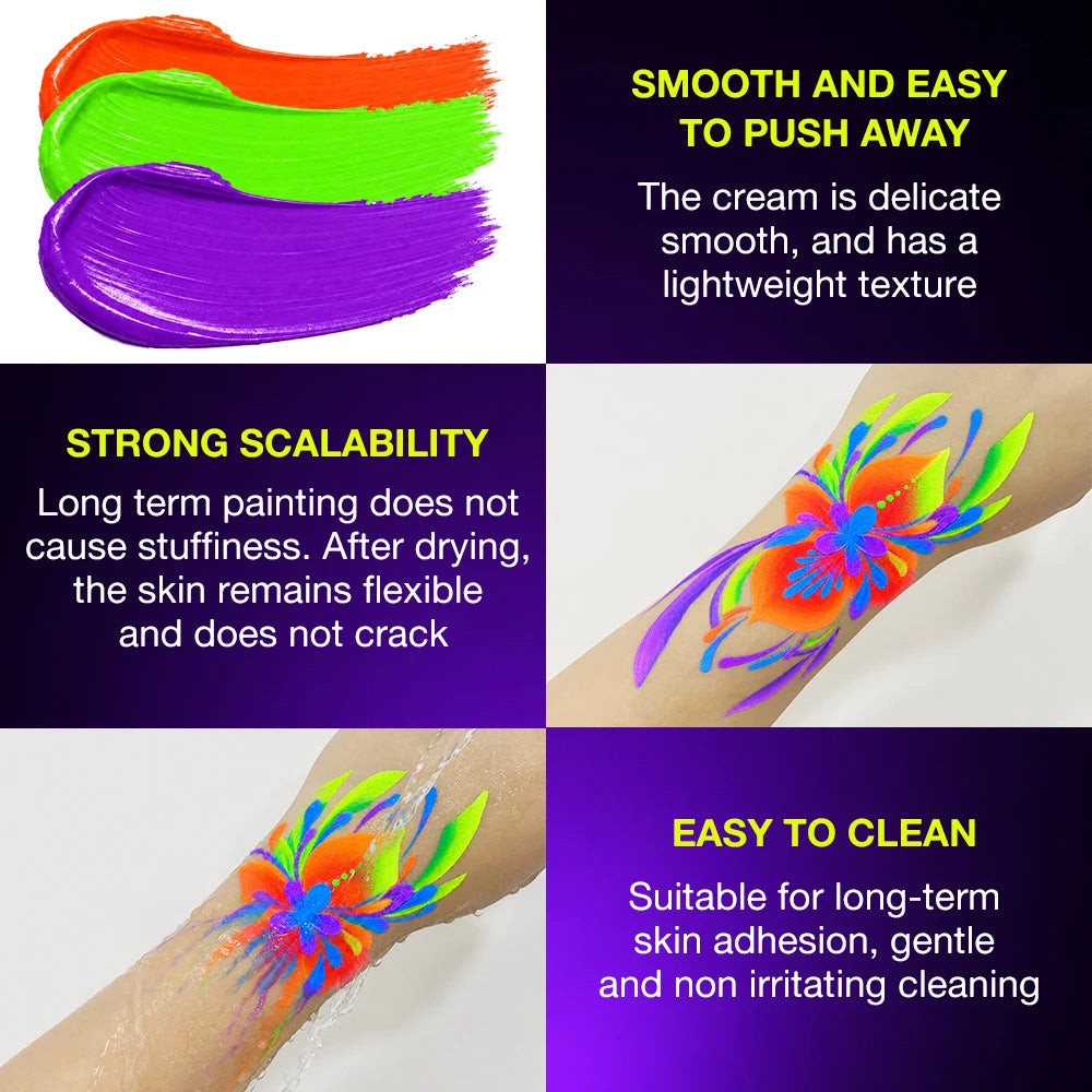 UV Neon Glow Face & Body Paint – Water-Based Fluorescent Cream