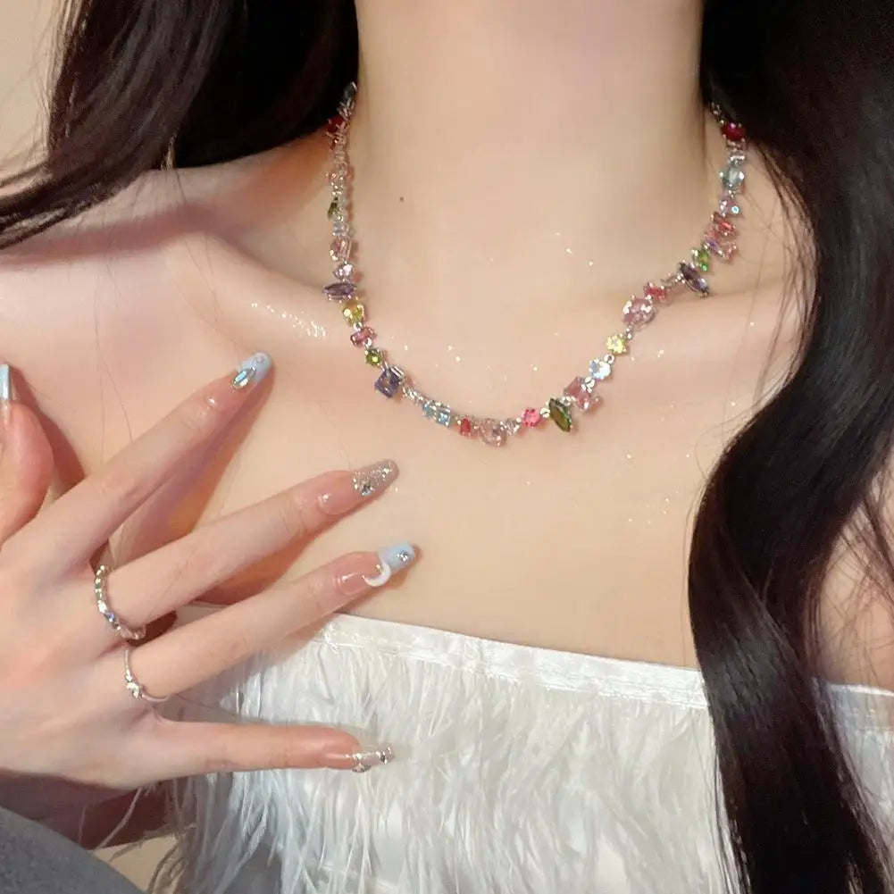 Rainbow Crystal Zircon Necklace – Colourful Luxury Women's Chain