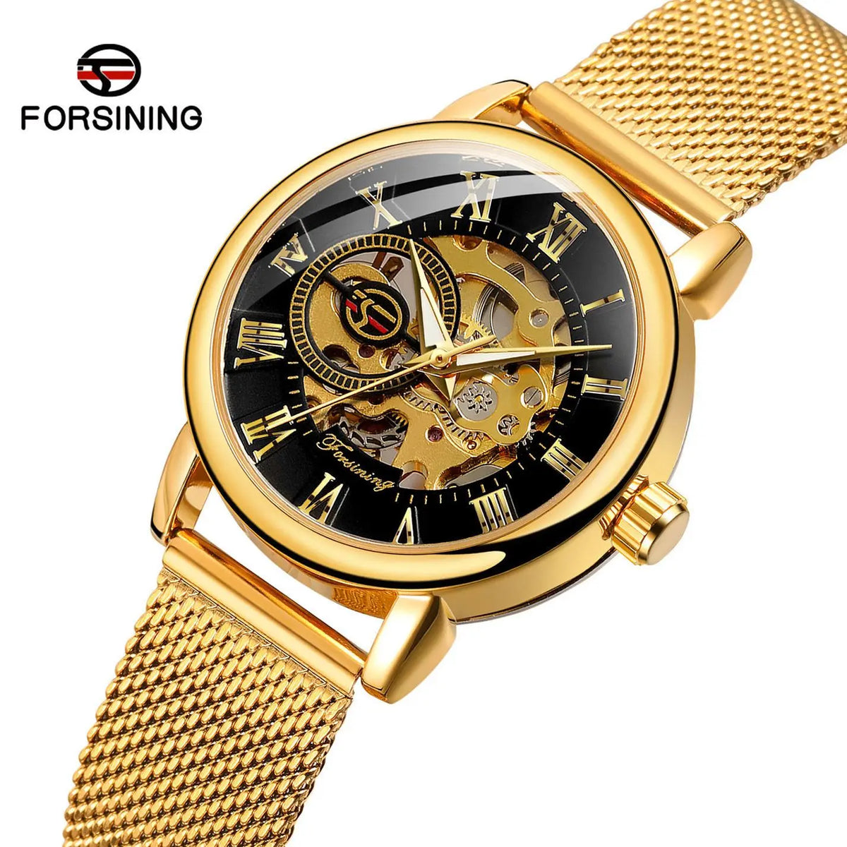 Women's Rose Gold Mechanical Watch – Mesh Band & Roman Dial
