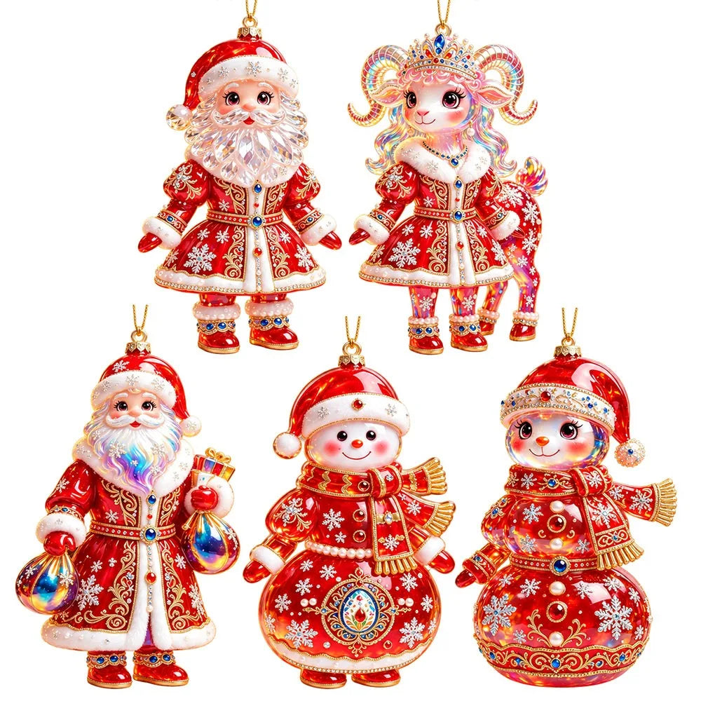 Rhinestone Acrylic Goat Ornaments Set of 5 | Holiday Décor