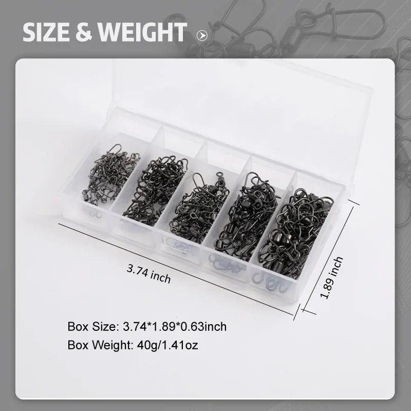 50-Pack Fishing Rolling Swivel with Snap – Sizes 4#–12#