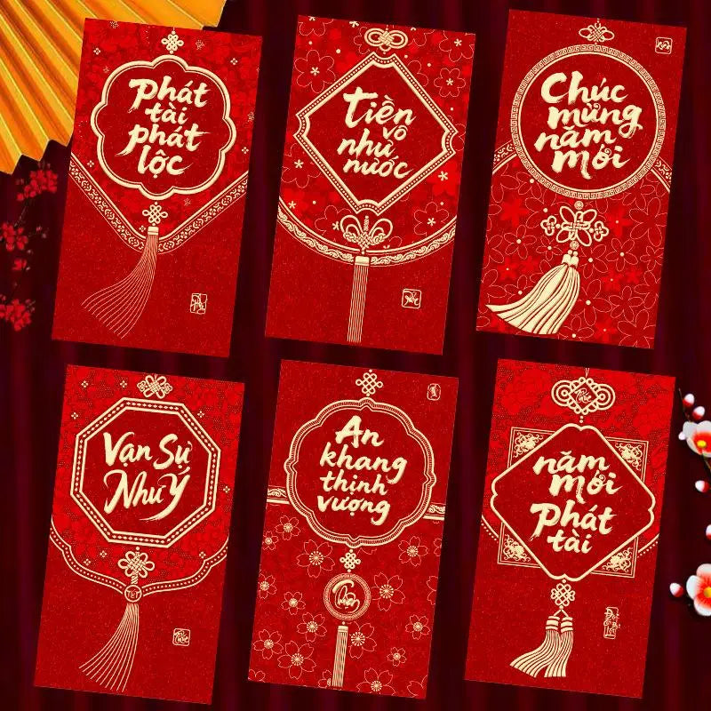 6-Pack 2027 Year of Goat Vietnamese Lucky Red Envelopes Lì Xì