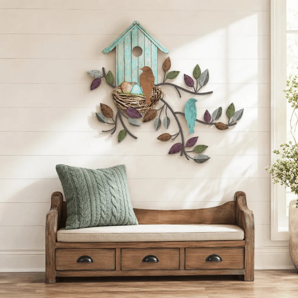 Rustic Metal Wall Art – Birds & Tree Branch Hanging Décor