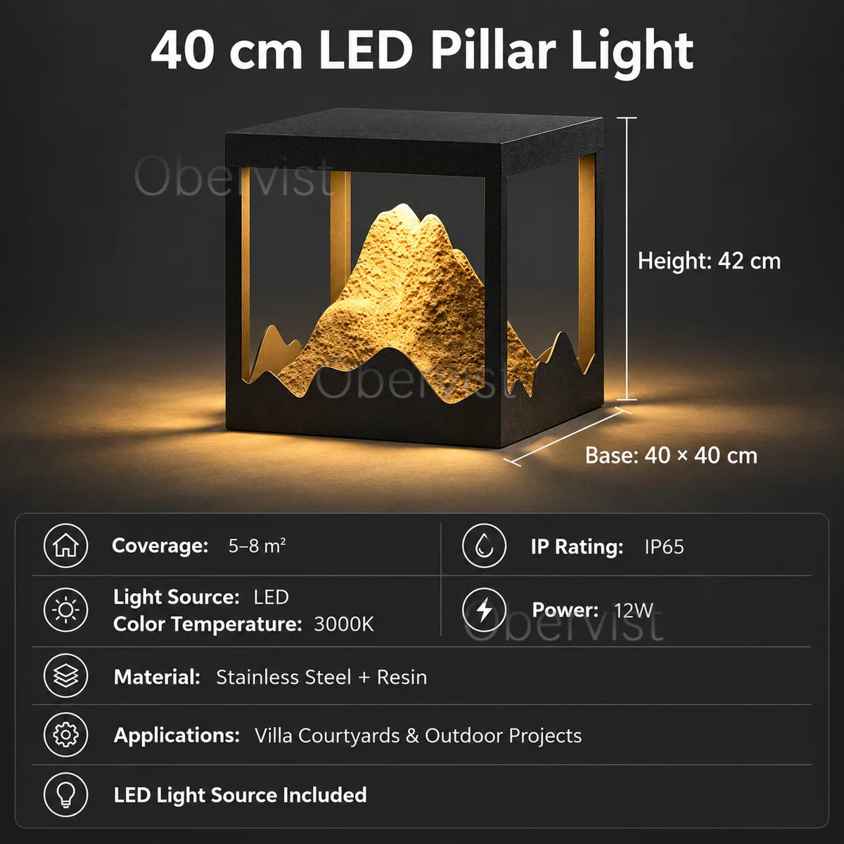 Obervist LED Outdoor Pillar Light – Mountain Design Post Lamp
