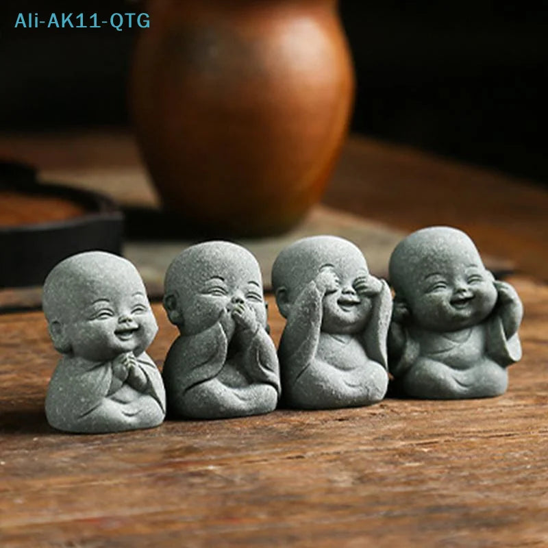 Zen Little Monk Statues – Resin Buddhist Figurines, 1 or 4 Pc
