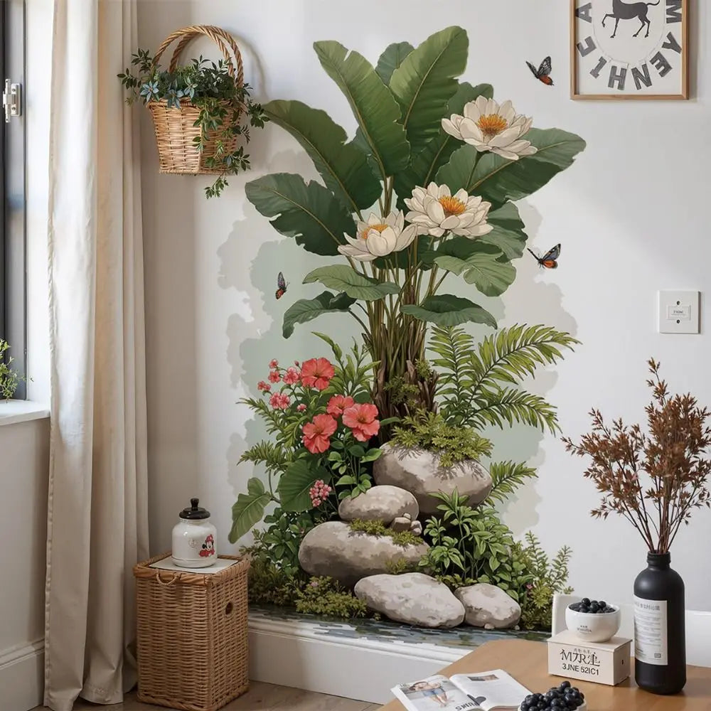 Large Removable Green Plant Wall Decal – PVC Self-Adhesive Mural