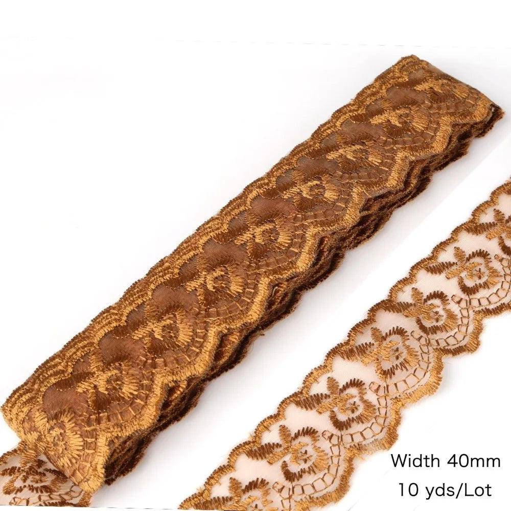10 Yards Floral Embroidery Lace Trim – Hollow Polyester 40mm