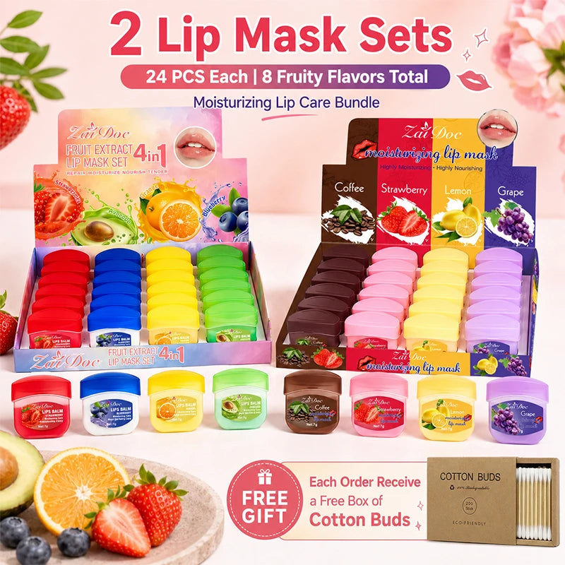 ZaiDoc 24-Pack Lip Mask Set – 7 Fruit Flavors Moisturizing Balm