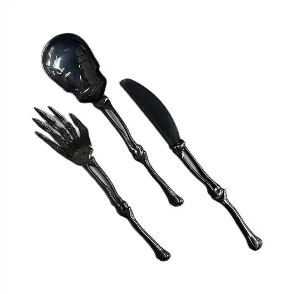 3D Skull Skeleton Cutlery Set – Gothic Party Flatware 3-Piece