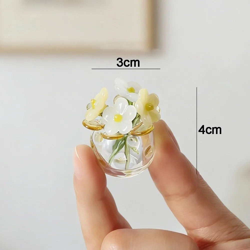 Mini Hand-Blown Glass Flower Decor Set with Vase | 5 Piece