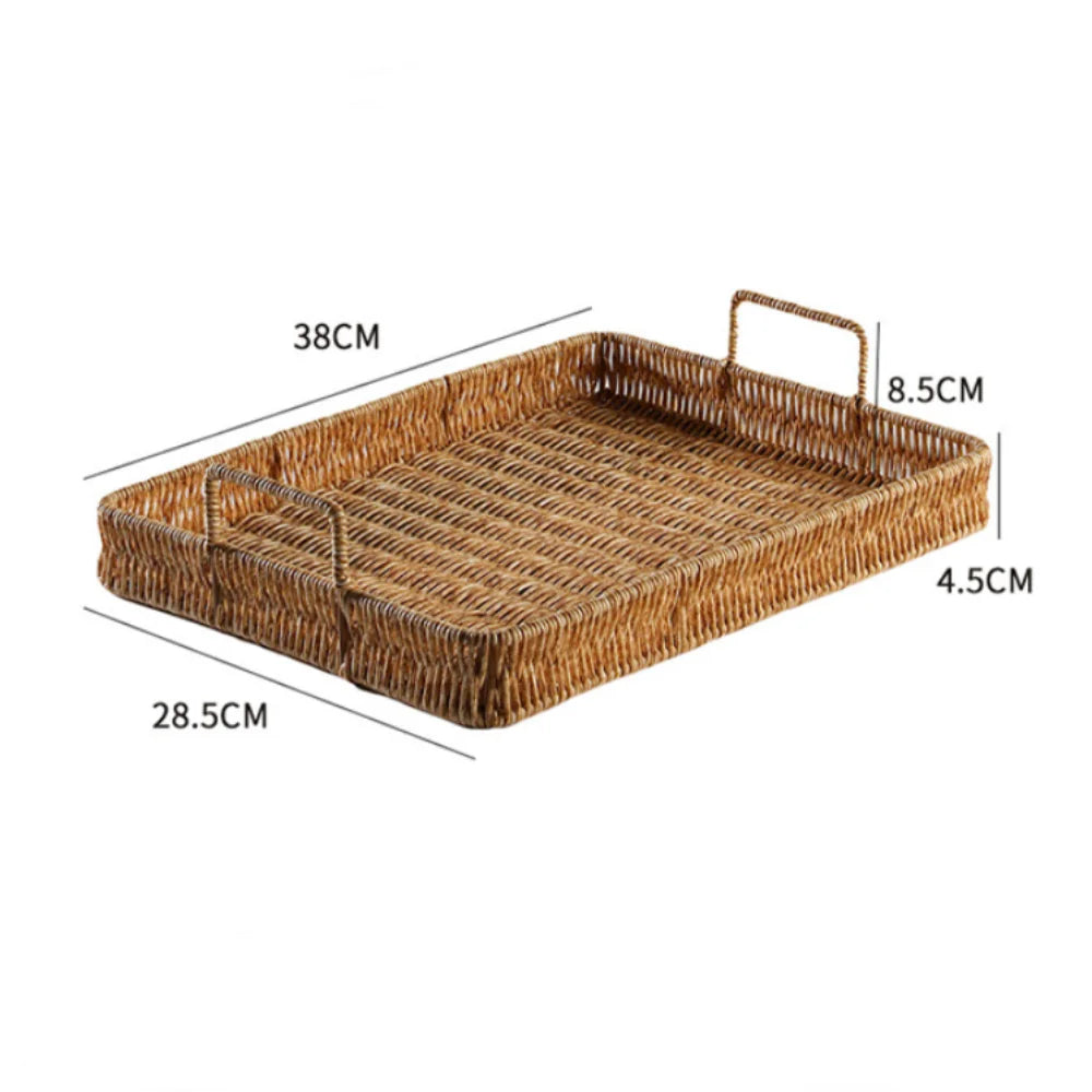 Wicker-Woven Plastic Serving Tray with Handles – M & L Sizes