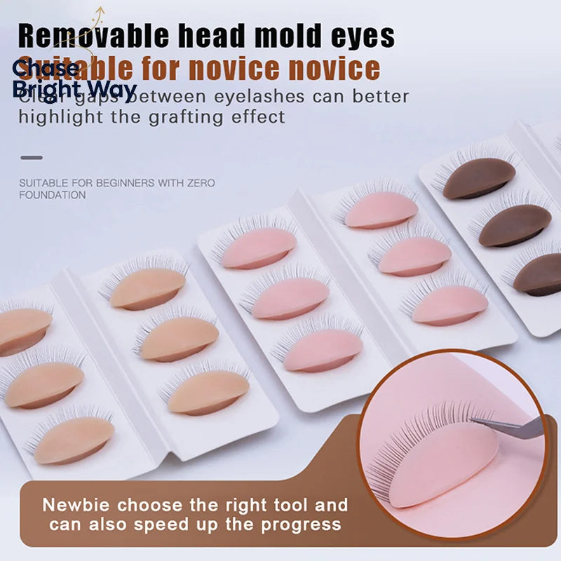 Silicone Eyelash Extension Practice Mannequin – 3 Pairs Set