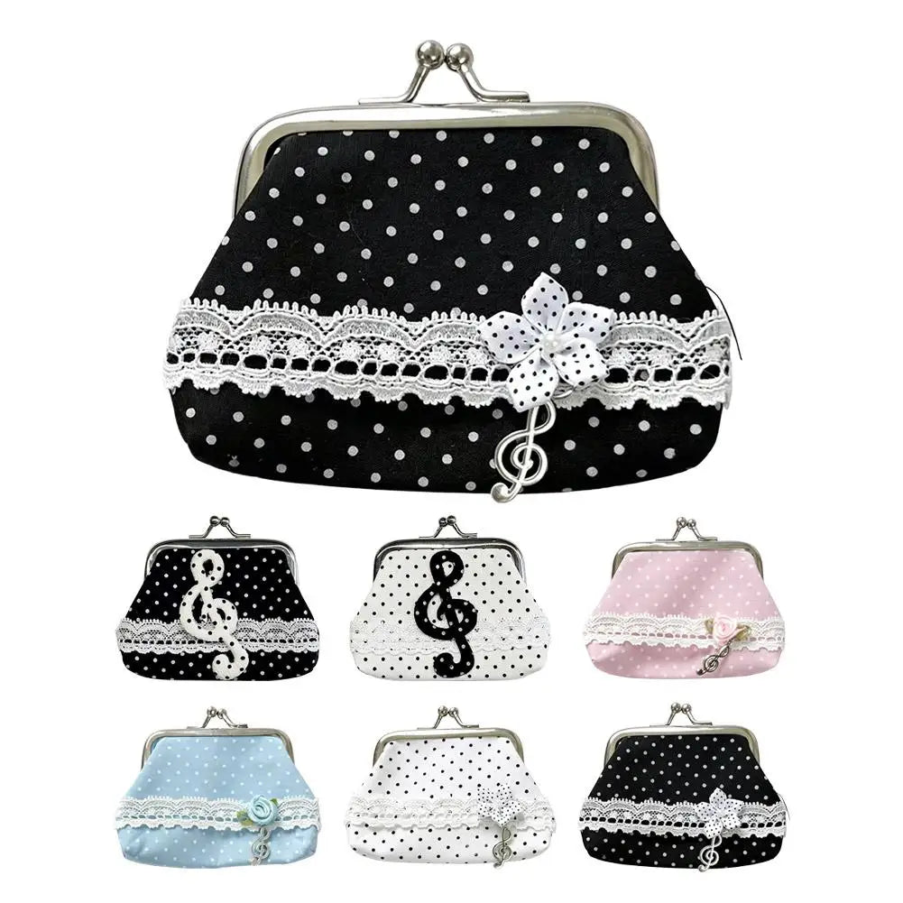 Y2K Lace Coin Purse – Vintage Polka Dot Mini Wallet Pouch