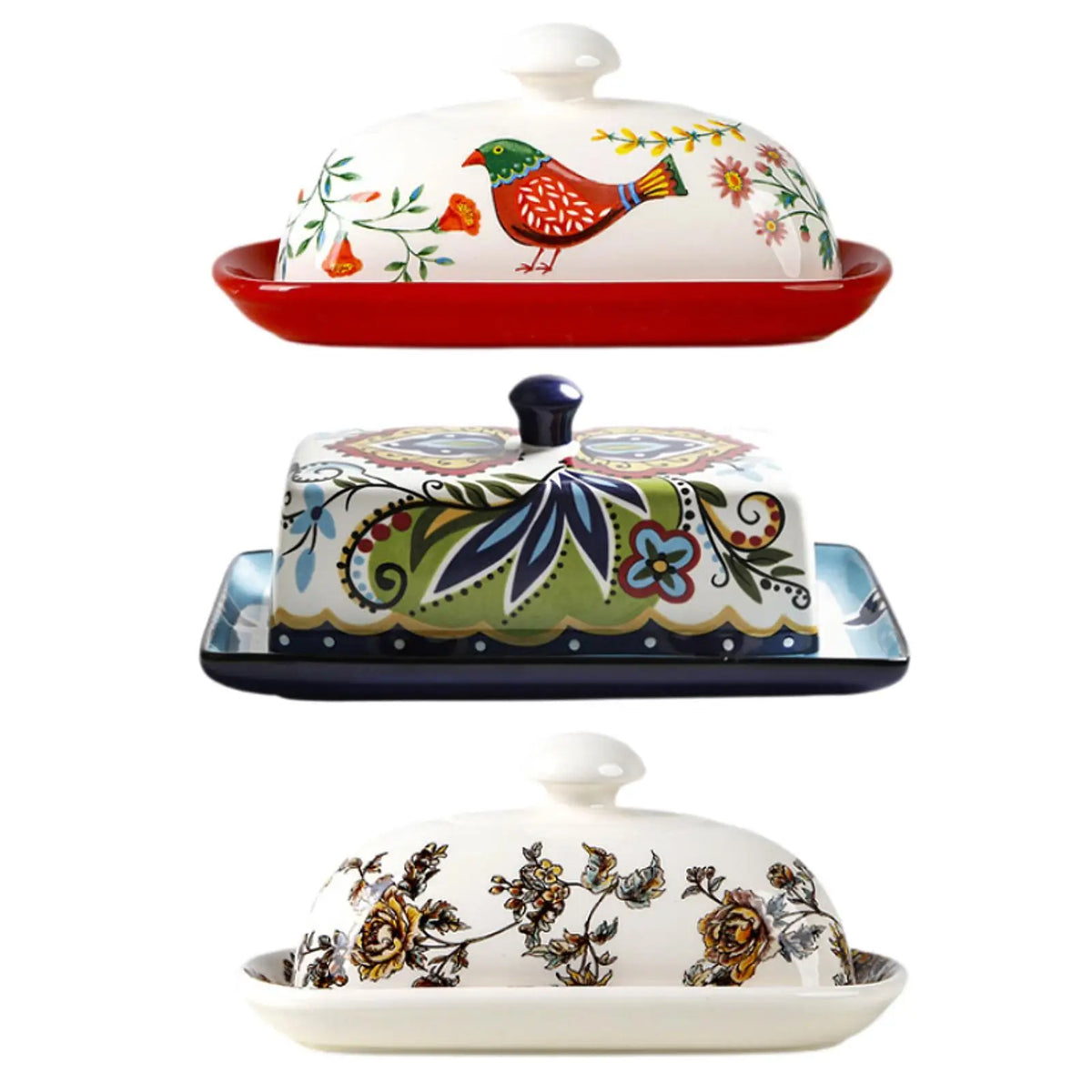Elegant Porcelain Butter Dish with Lid & Gold Handle
