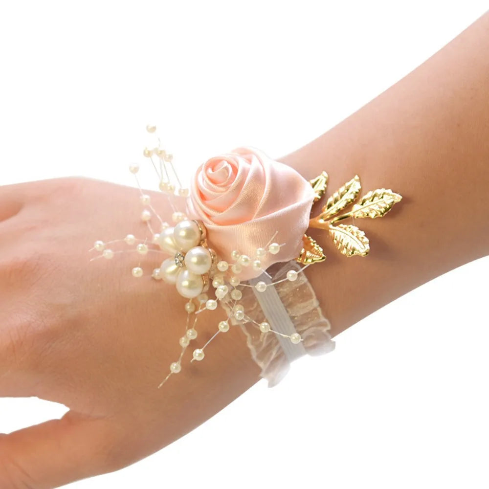 Wrist Corsage Flower Bracelet – Silk Rose Bridesmaid Wedding