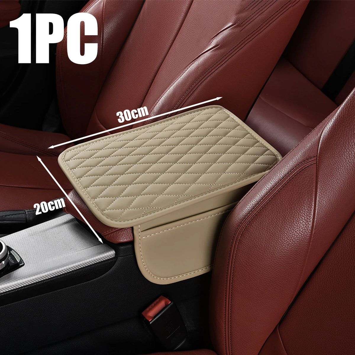Universal Car Armrest Box Cover – Leather Console Cushion + Pocket