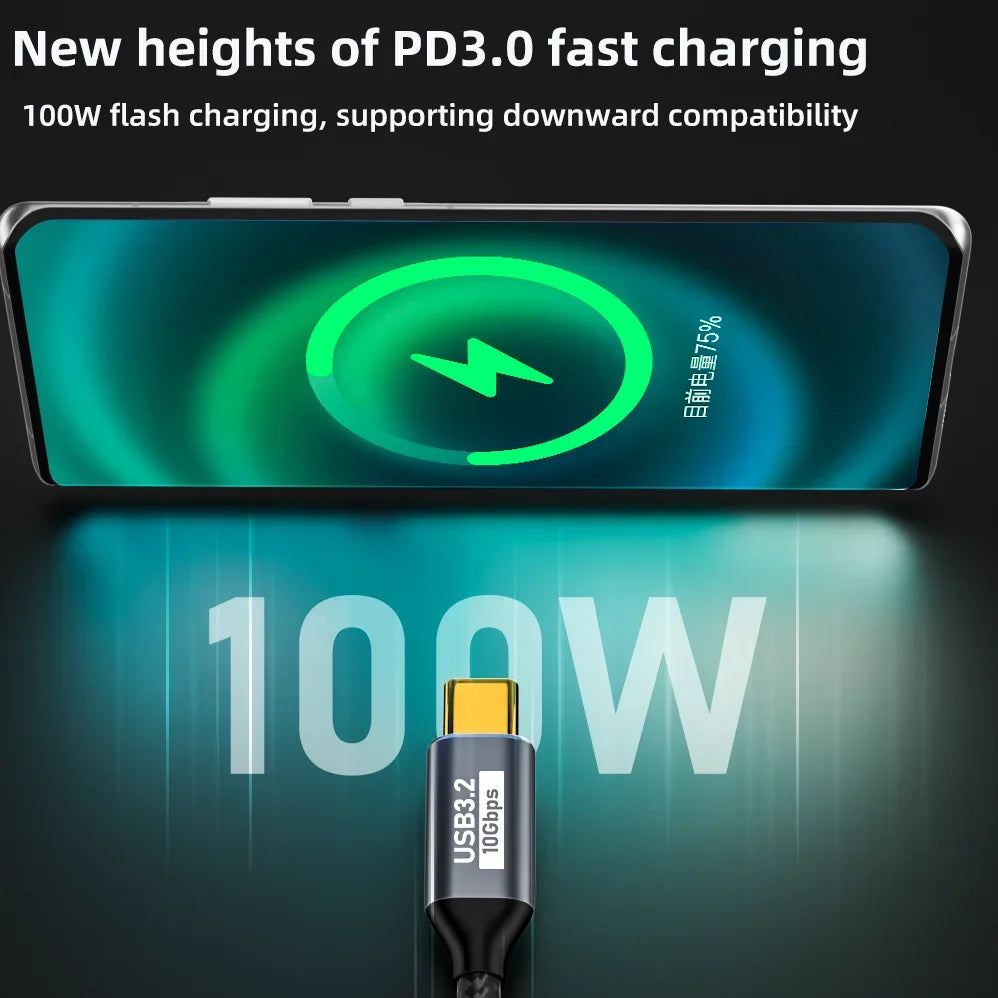 USB-C 100W 5A Cable – 10Gbps Data, 4K 60Hz, QC4.0 Charging
