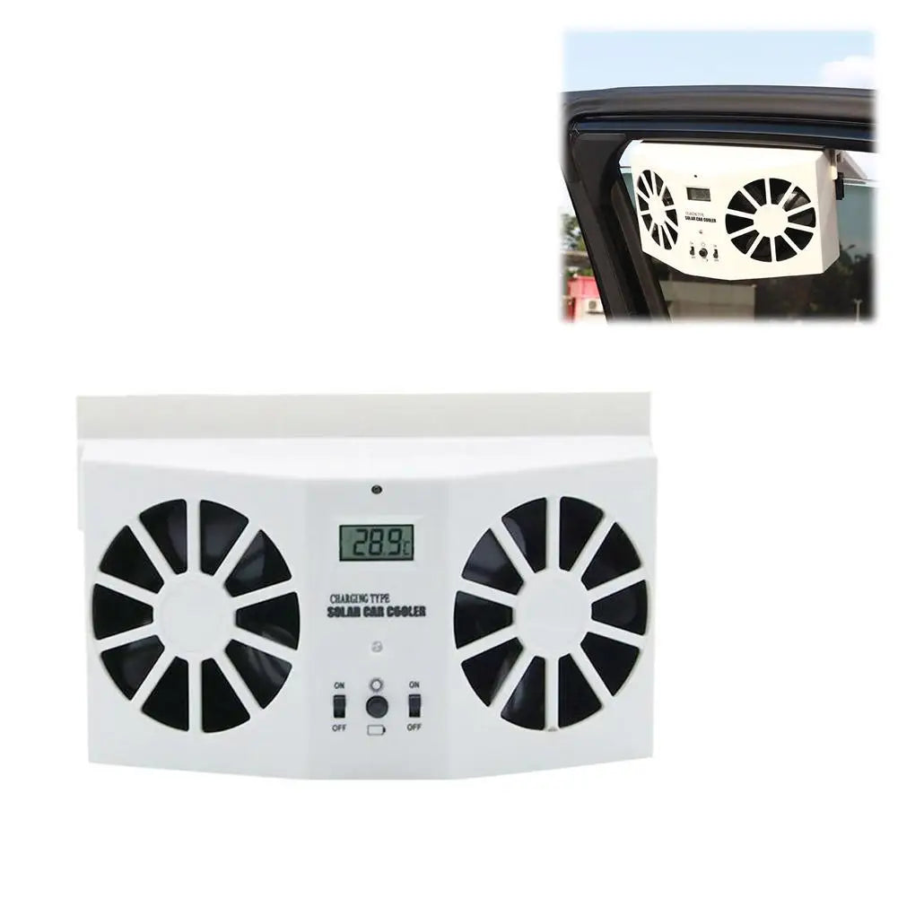 Solar Car Ventilation Fan – Dual Motor Cooling & Thermometer