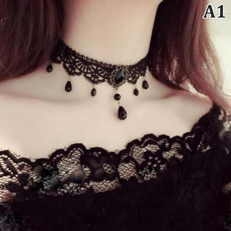 Gothic Crystal Lace Choker Necklace | Neo-Victorian Women's Jewelry
