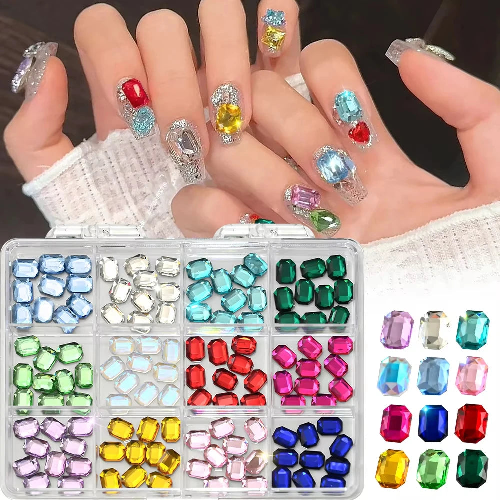 120-Pc Rectangle Glass Nail Rhinestones – Colorful DIY Charms