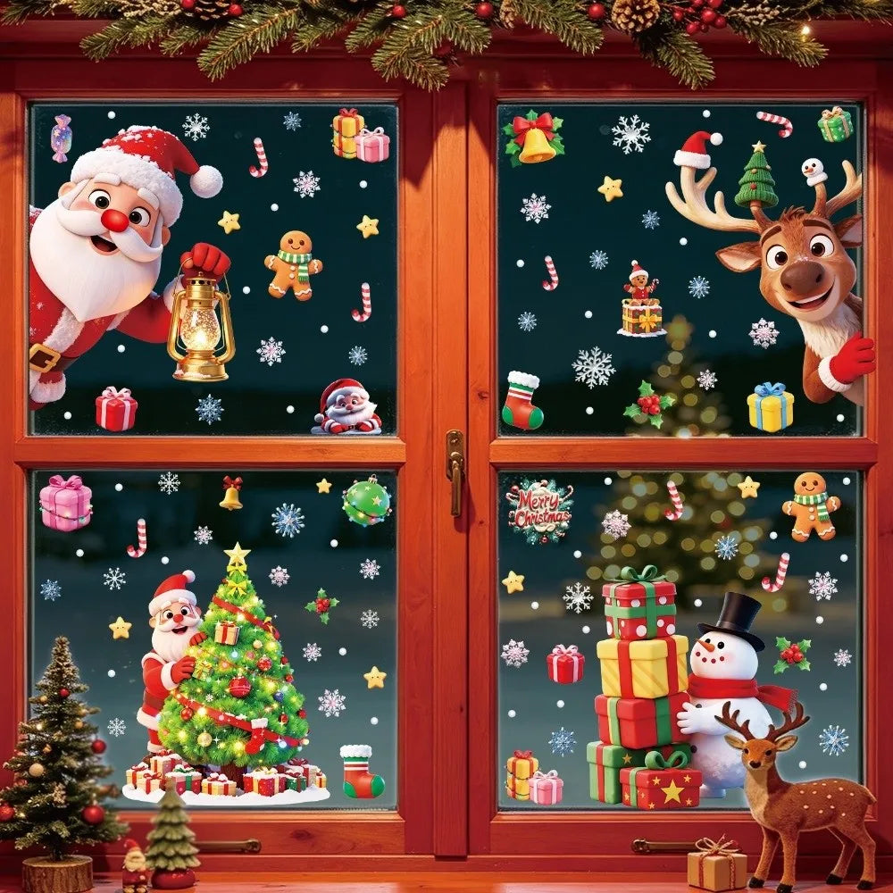 Christmas Window Cling Stickers – Santa Snowman Snowflake 9Pc