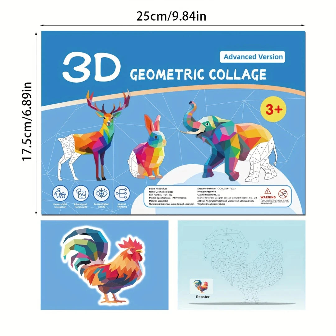 Kids Geometric Collage Puzzle Stickers – Animal Learning Toy