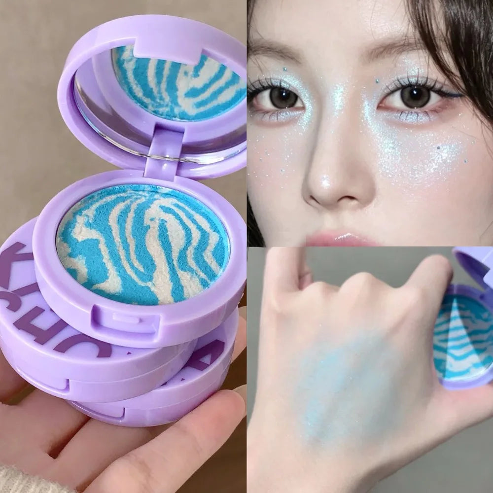 Pearlescent Shimmer Highlighter Powder – Marbled Swirl Eyeshadow