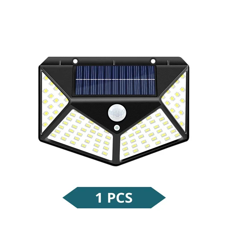 Solar Wall Light 100 LED PIR Motion Sensor IP65 Outdoor Garden