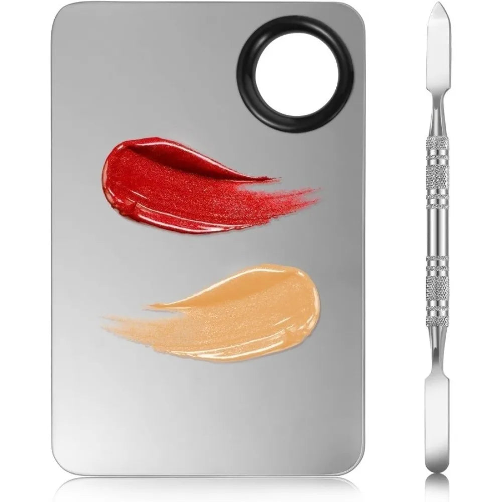 Stainless Steel Makeup Mixing Palette with Spatula & Brush