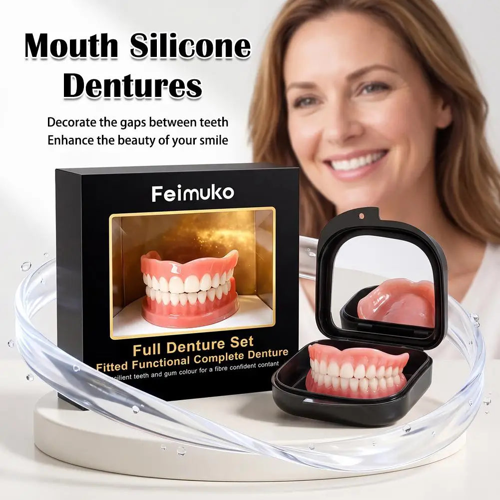 Silicone Instant Dentures Set with Mirror Case | Natural Look