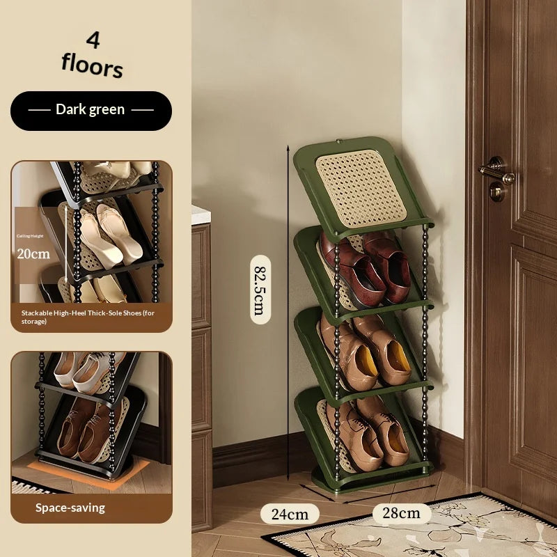 Vintage Rattan Woven Shoe Rack – Multi-Tier Entryway Organizer