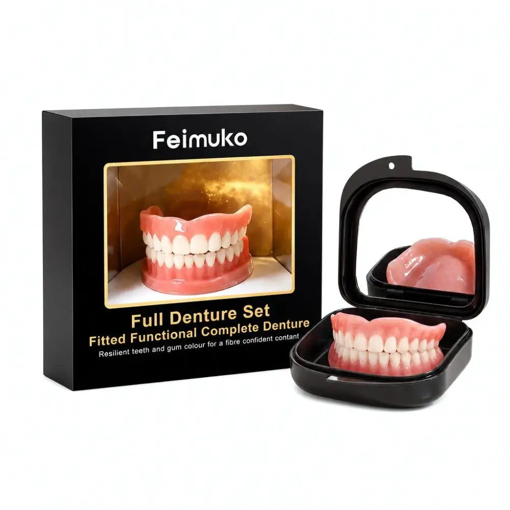 Silicone Instant Dentures Set with Mirror Case | Natural Look