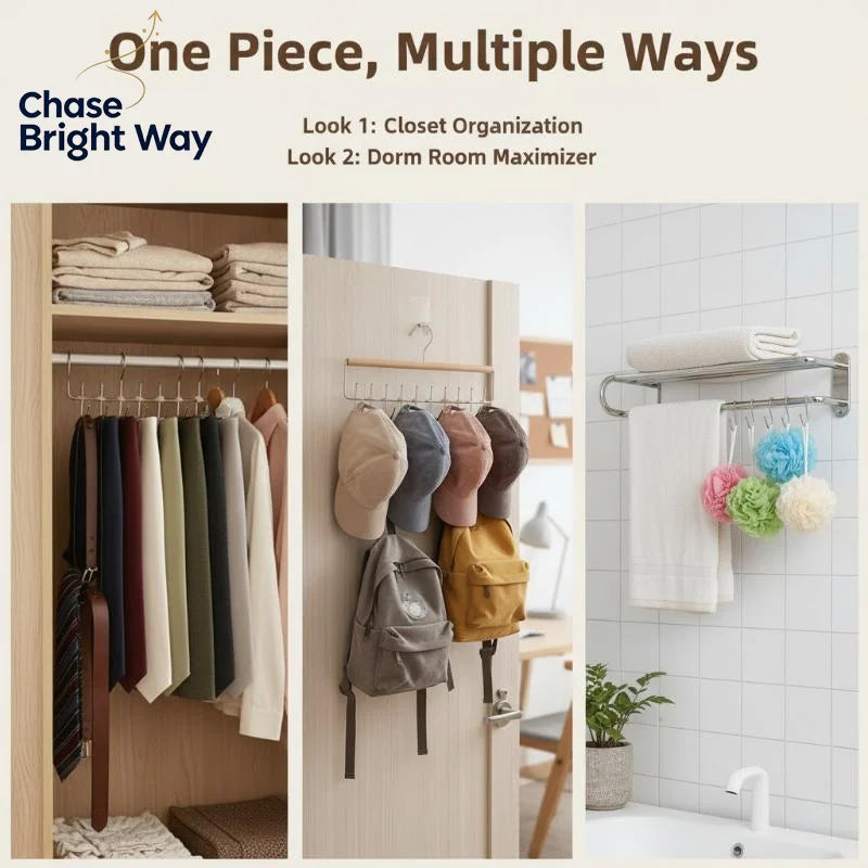 Wooden Multi-Hook Hanger – Closet Organizer for Belts & Scarves
