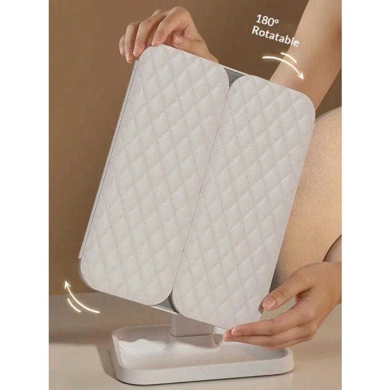 Trifold LED Makeup Mirror – Dimmable 3X/2X/1X Vanity Light