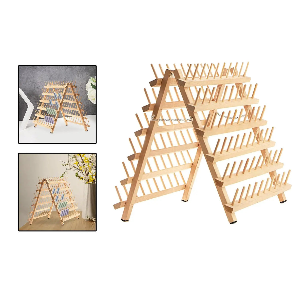 Wooden Foldable 120-Spool Thread Rack & Embroidery Organizer