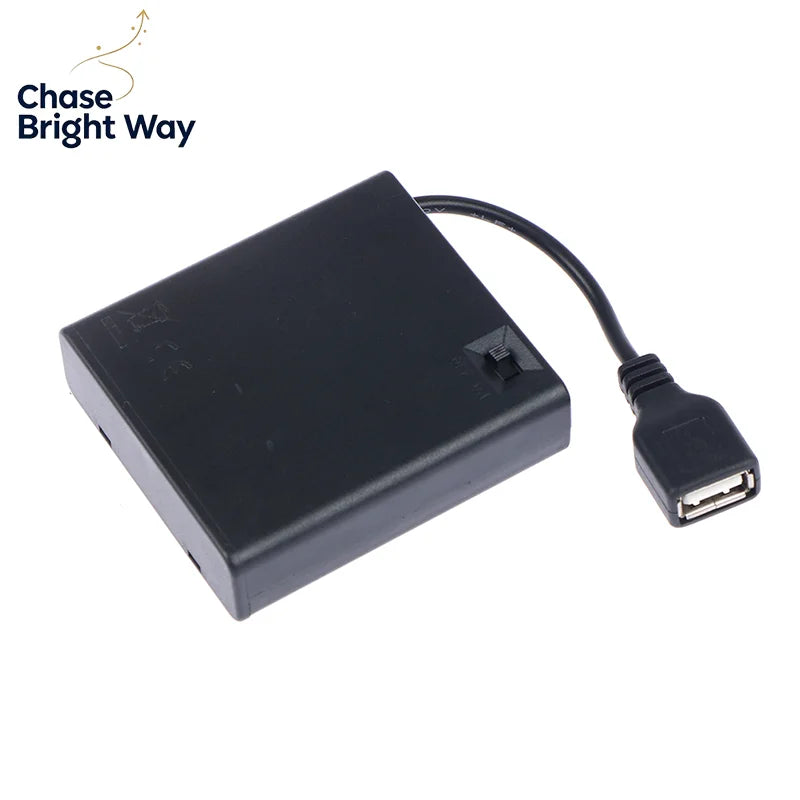 4 AA USB Battery Box 5V Power Supply for LED Strip Lights