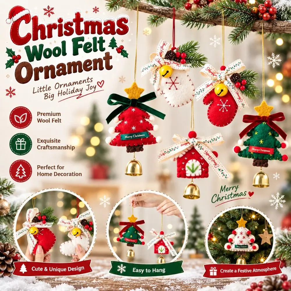 Retro Felt Christmas Ornaments – Glove, Boot & Tree Pendants