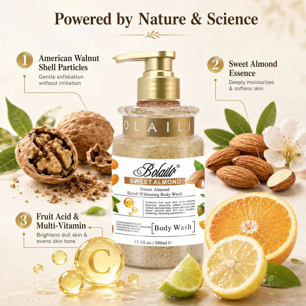 Sweet Almond Body Scrub Shower Gel 500ml – Exfoliating Body Wash