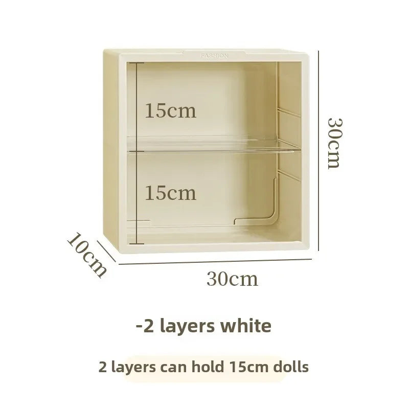 Plush Doll Display Case 2/3-Tier Dustproof Flip Lid 28cm