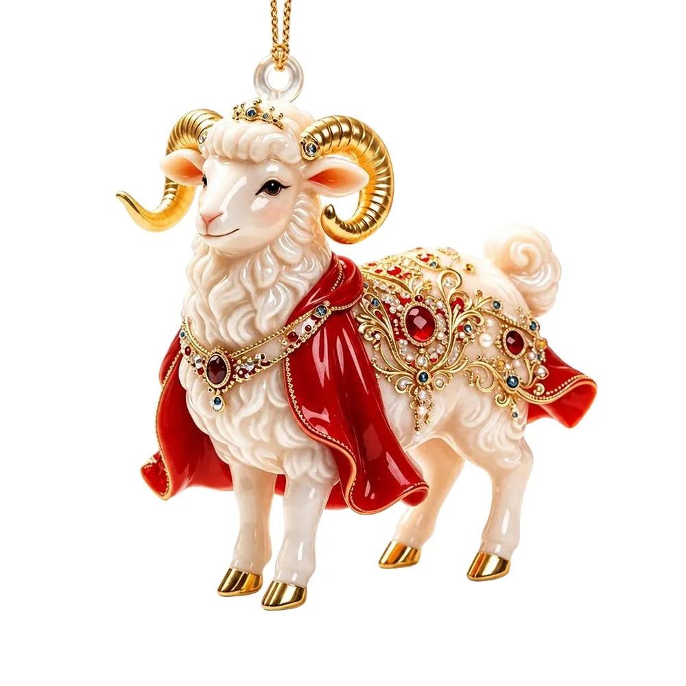 Rhinestone Goat Hanging Ornament – Acrylic Holiday Pendant