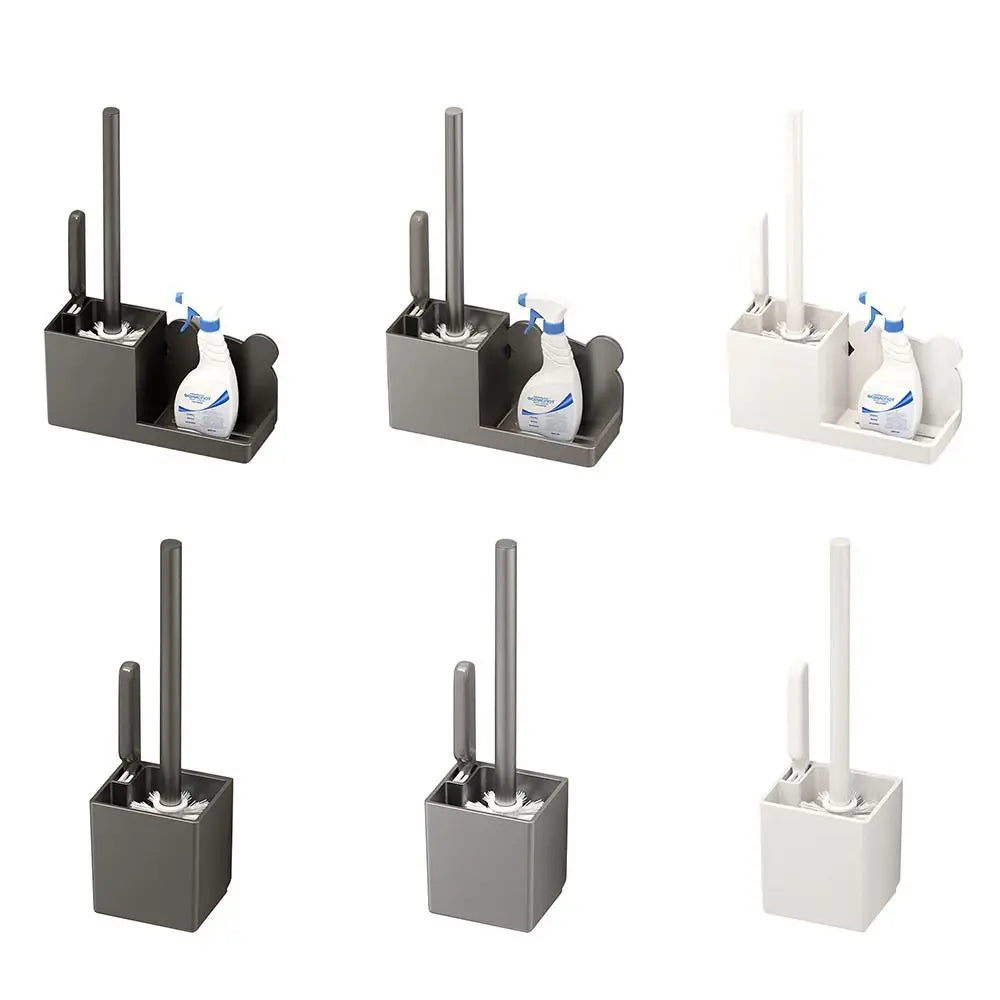 Wall-Mounted Toilet Brush Holder with Storage Rack – No Drill