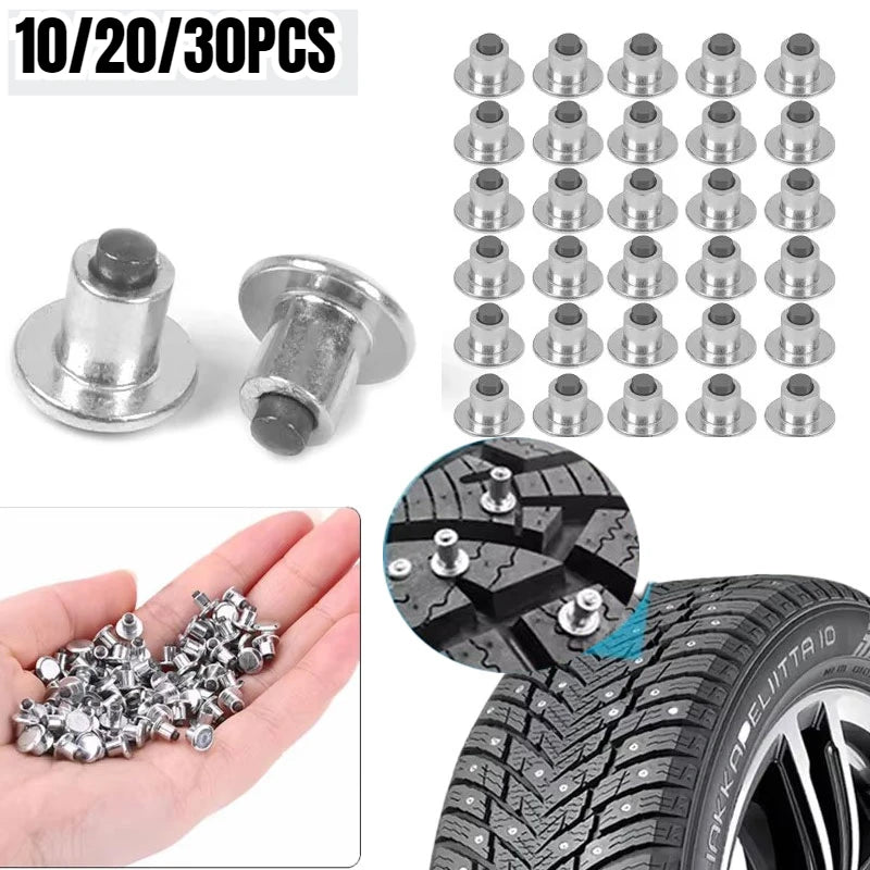Snow Tire Studs Anti-Skid Spikes – Steel & Tungsten 10/20/30 Pcs