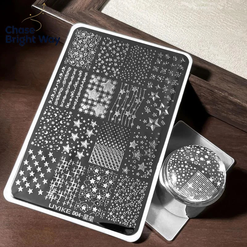 Nail Stamping Plate Moon & Stars – Rectangle Manicure Stencil